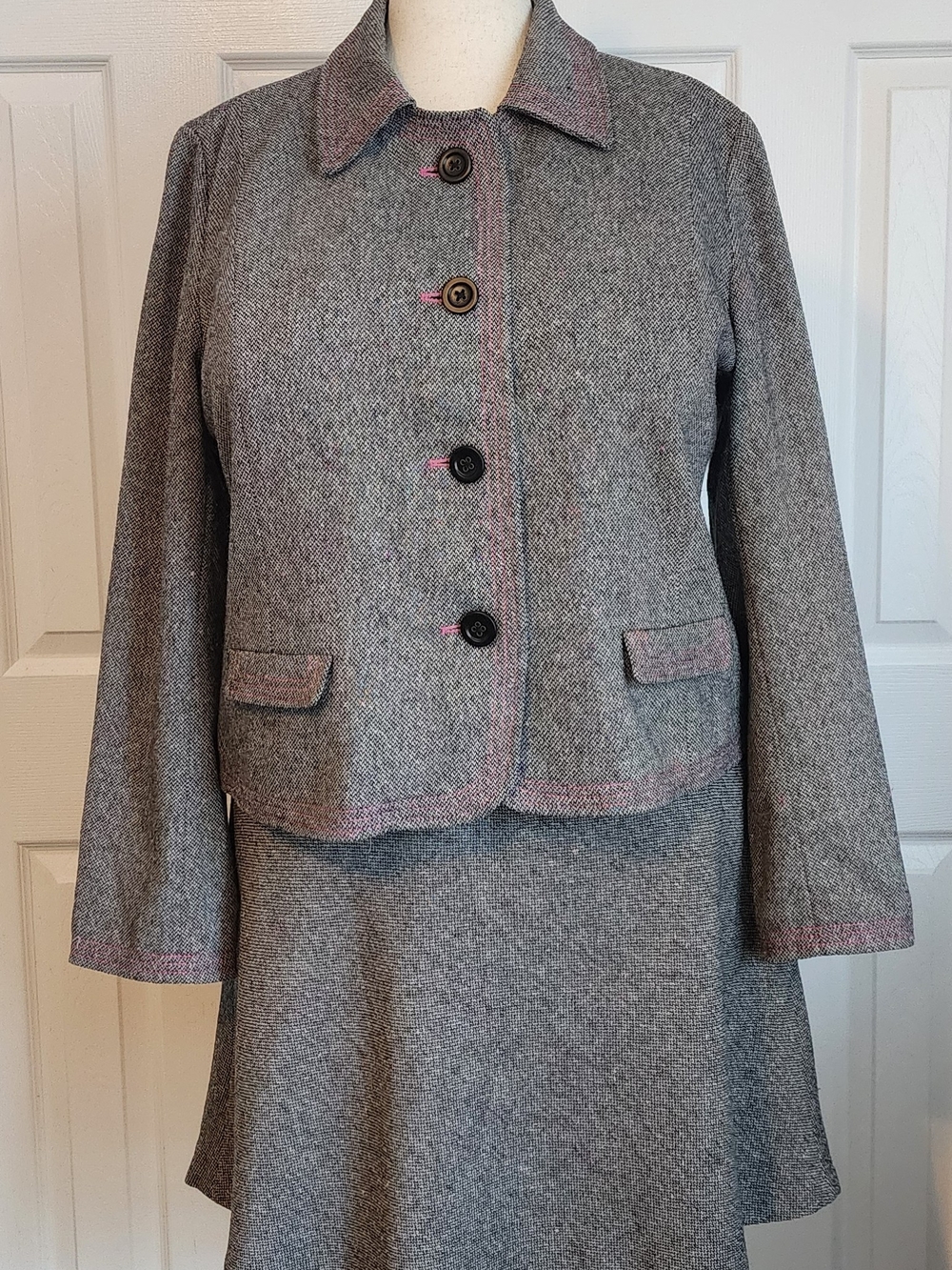GAP Womens Gray Tweed Jacket with Pink Trim 2X